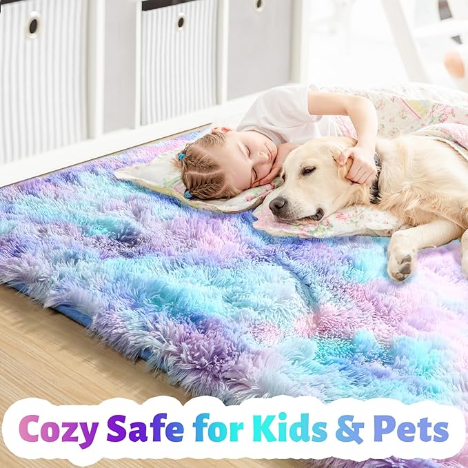 Amdrebio Purple Rainbow Mermaid Rugs 8x10 - Image 2