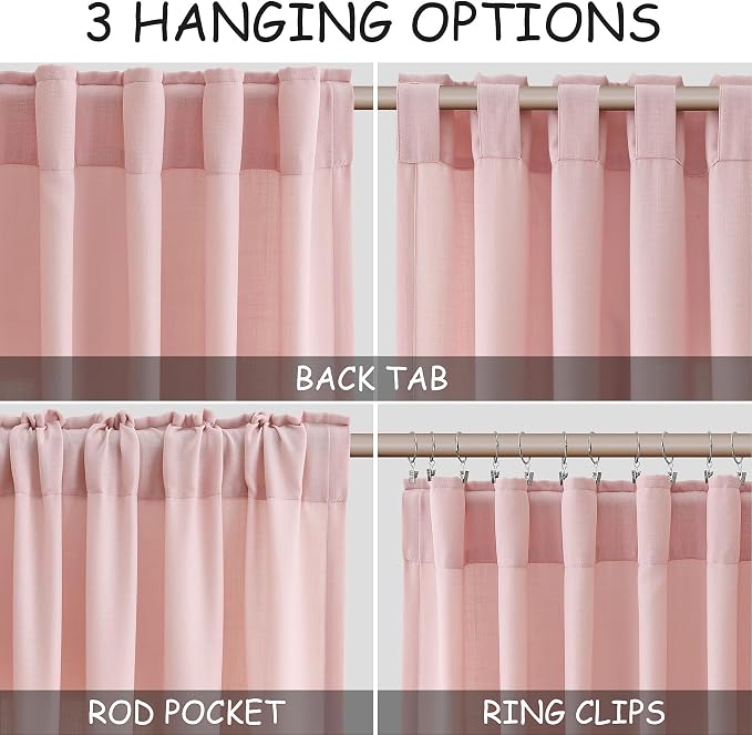 Nanspring Pink Linen Curtains 84 Inch Length 2 Panels Set - Image 2
