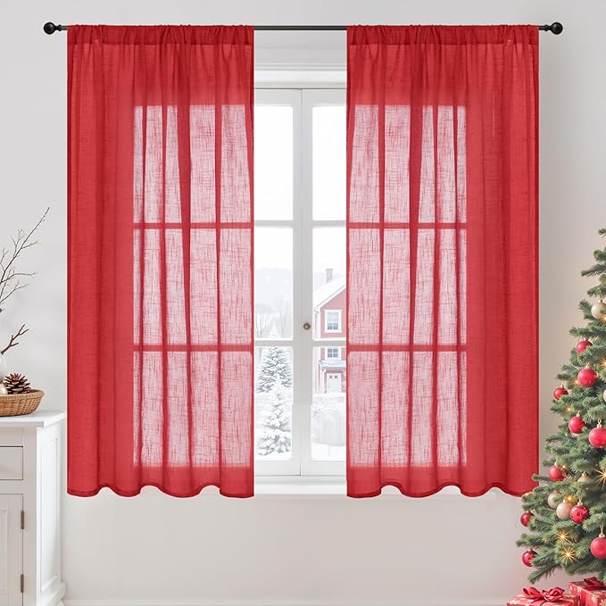 BGment Short Red Linen Curtains 48 Inch Length by BGment