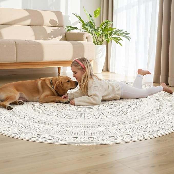 cotiled 6x6 Round Area Rug Living Room: Washable Boho Rugs - Image 7