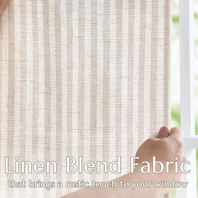 jinchan Linen Curtains Taupe Grey on Beige Striped Curtains - Image 4