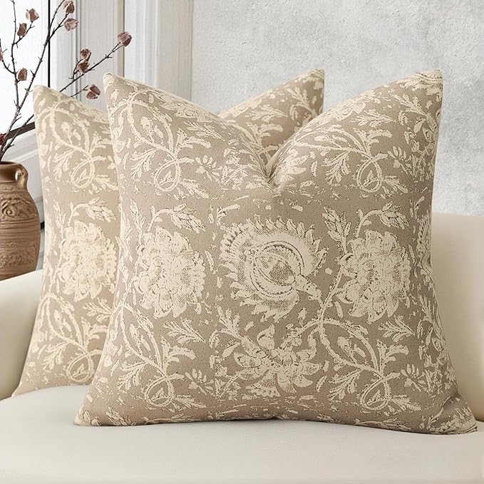 Vintage Floral Print Throw Pillow Covers 18x18 Set of 2 Neutral Modern by DKwizme