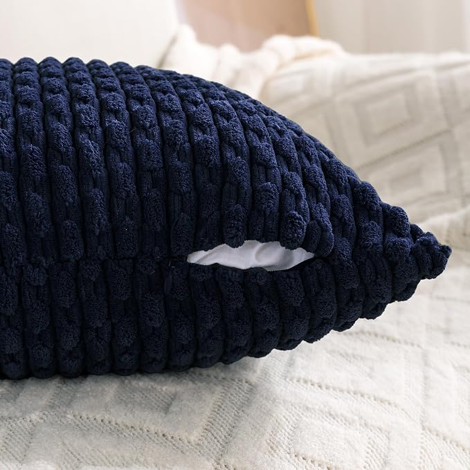 Set of 4 Navy Blue Decorative Throw Pillow Covers 20x20 Inch Corduroy Pillow - Image 4