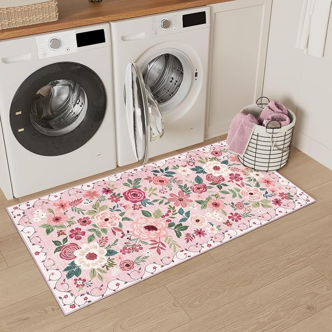 DUKINO 2x4 Rug for Entryway, Washable Kitchen Floral Runner Rug - Image 4