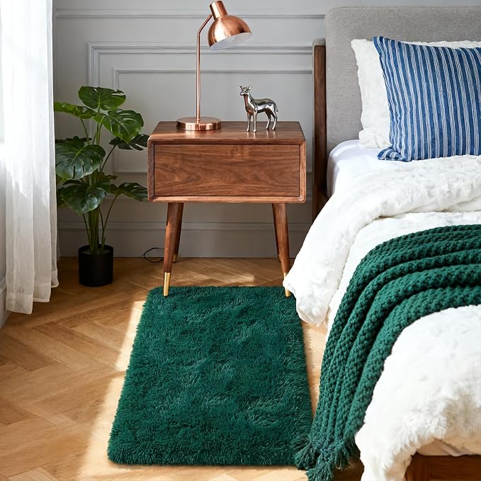 Merelax Fluffy Shaggy Area Rug, Deep Green 2x3 Small Rugs - Image 3