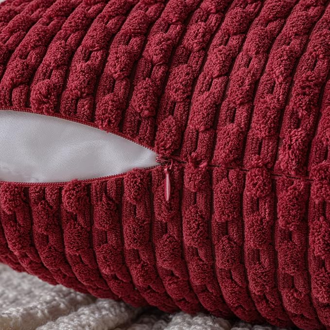 MIULEE Wine Red Throw Pillow Covers Soft Corduroy Decorative Set of 2 Boho - Image 3