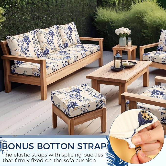 Tegeme 8 Pcs Stretch Printed Sofa Cushion Covers Outdoor Floral Couch Covers - Image 5
