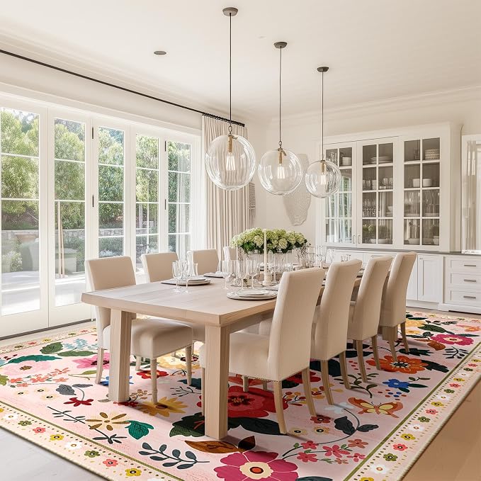 RELEANY Floral Nursery 9x12 Area Rugs Washable Print Boho Cute Carpet Non Slip - Image 9