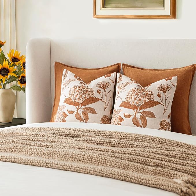 Foindtower Set of 2 Linen Floral Throw Pillow Covers Vintage Accent Print - Image 7