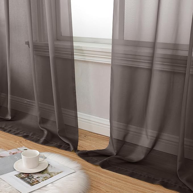 Aiyufeng Chocolate Brown Sheer Curtains 90 Inches Long 2 Panels, Solid Voile - Image 8