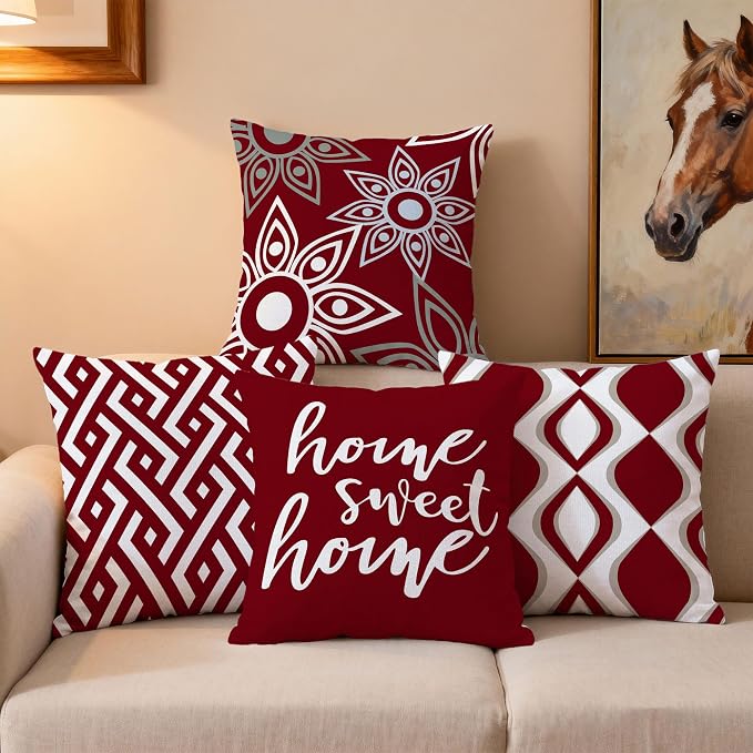 Hexagram Burgundy Geometric Pillow Covers 18x18 Set of 4, Decorative Outdoor - Image 7