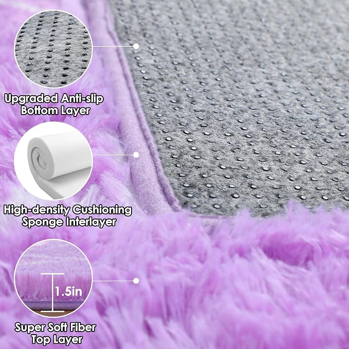 ONASAR Area Rugs for Bedroom Living Room, 4x6 Fluffy Purple and White Throw Rug - Image 4