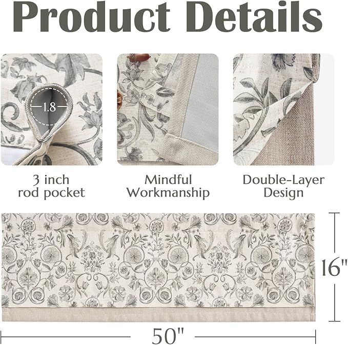 jinchan Linen Valance Kitchen Curtain Pack of 2 Double Layer 16 Inch - Image 6