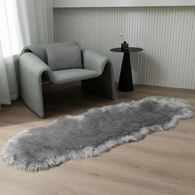 Faux Fur Rug Runner 2x6 ft Gery - Image 8