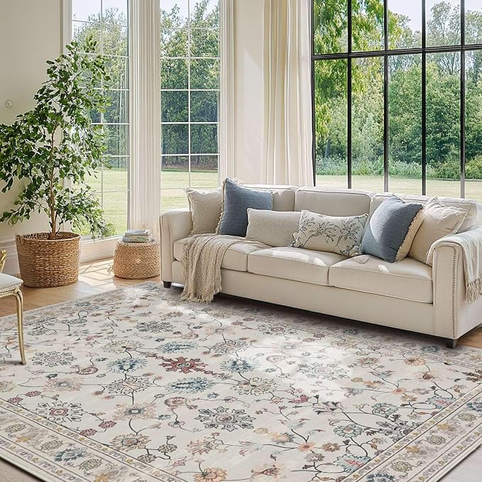 Rugxara Floral Rug for Living Room Bedroom, 4x6 Washable Rug, Vintage Boho Area - Image 2