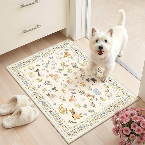 2x3 Dog Rugs for Entryway, Machine Washable Door Mat Animal Floral Small Area by Soalmost