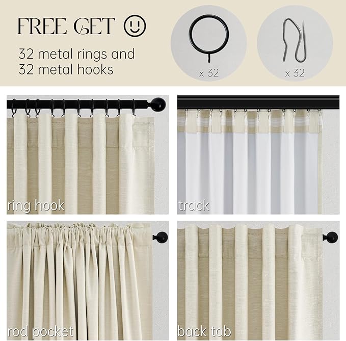 86 Inches Long Cream Colored Custom Blackout Linen Curtains Ivory Cream Pinch - Image 3