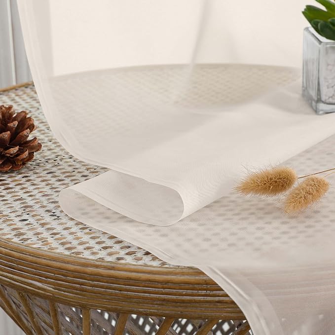 OVZME Cream Sheer Curtains 84 Inches Long 2 Panels Set, Light Filtering Sheer - Image 2