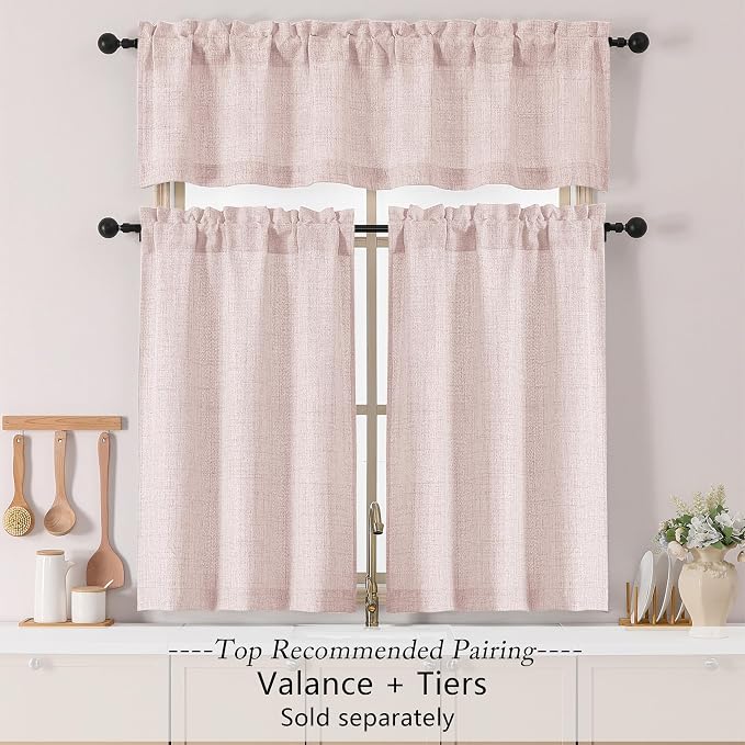 Chyhomenyc Blush Pink Valance for Windows, Light Filtering Textured Small - Image 2