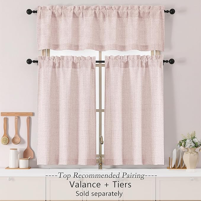 Chyhomenyc Blush Pink Valance for Windows, Light Filtering Textured Small - Image 2