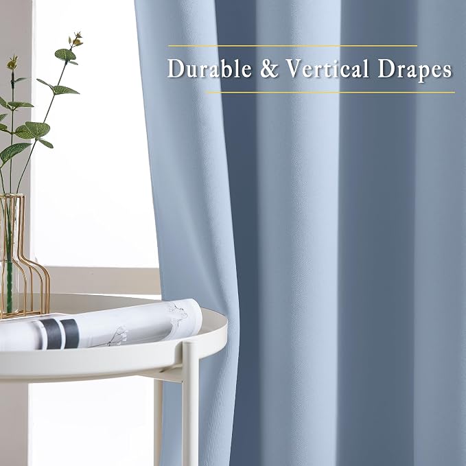 NICETOWN Vintage Blue Blackout Curtains 63 inches Long, Grommet Room Darkening - Image 5
