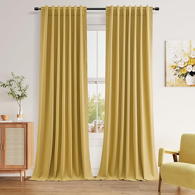 Gold 100% Blackout Linen Curtains 84 Inch Length 2 Panels Set by Guken