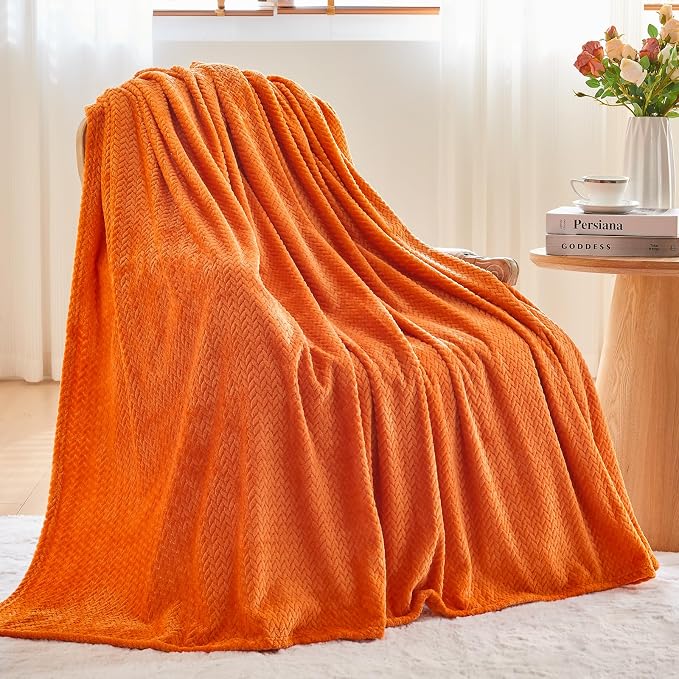 NEWCOSPLAY Super Soft King Blanket Orange Premium Silky Flannel Fleece Leaves - Image 4