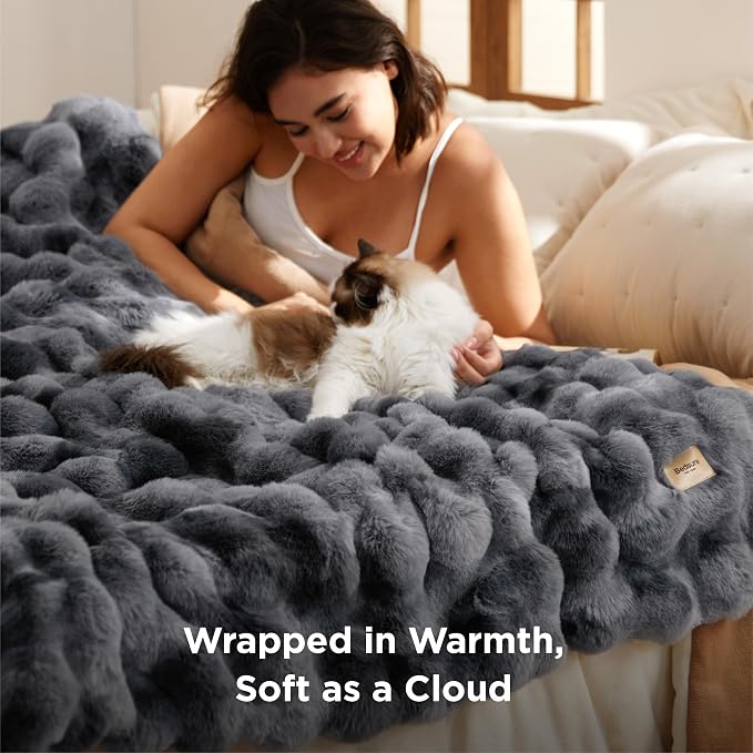 Bedsure GentleSoft Fluffy Fuzzy Twin Blanket, Soft Cozy Fleece Faux Fur Blanket - Image 2