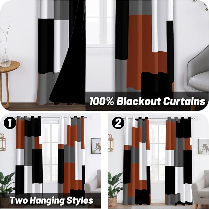 Tyrot Burnt Orange 100% Blackout Curtains - Image 2