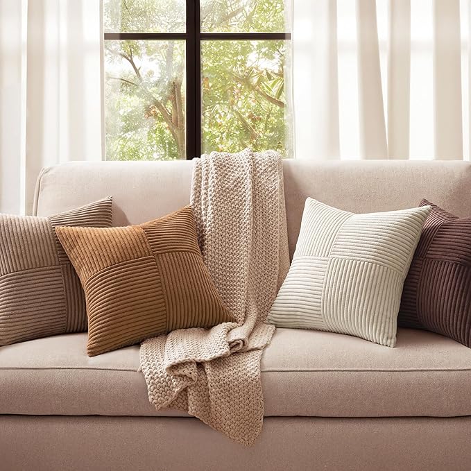 MIULEE Brown Throw Pillow Covers 16x16 Inch Set of 4 Boho Farmhouse Cushion - Image 2