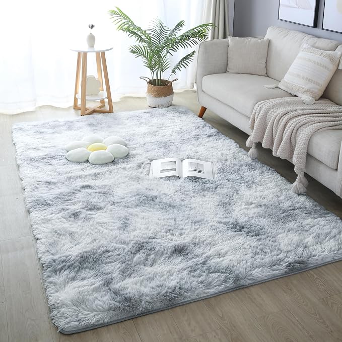 KICHOWUA 5x8 Light Grey Fluffy Shag Area Rug - Image 7
