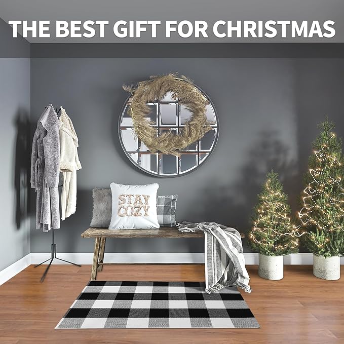 IOHOUZE Buffalo Plaid Checkered Rug 2x3 Ft Front Door Mats, Washable Area Rugs - Image 2