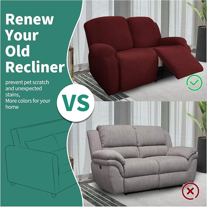YEMYHOM 6 Pieces Stretch Loveseat Recliner Slipcover Jacquard Recliner Sofa - Image 5