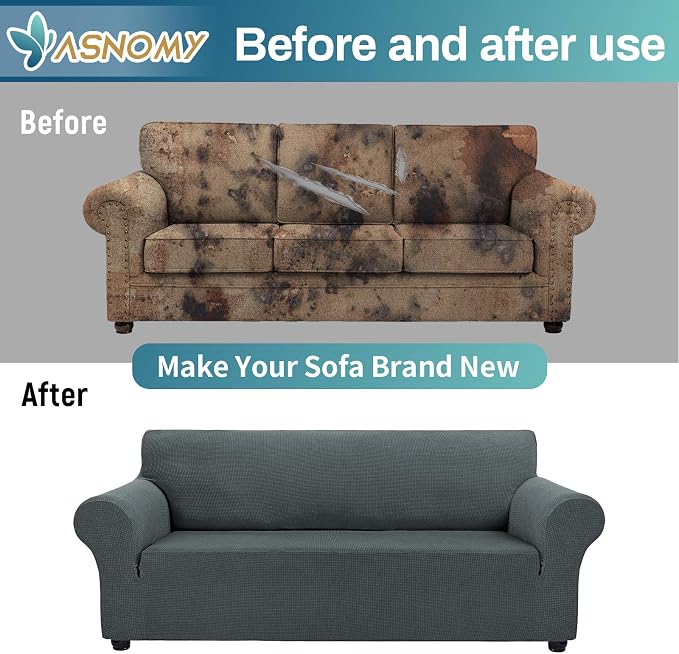 Asnomy Couch Covers for 3 Cushion Couch Stretch Sofa Covers Slipcovers - Image 6