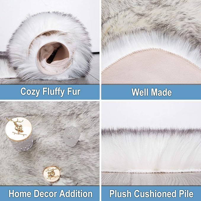 Carvapet Faux Sheepskin Area Rug 5x7 Feet, Plush Shag Carpet - Image 2