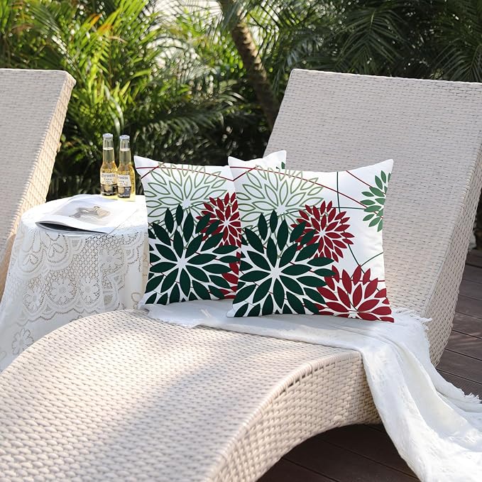 DFXSZ Green and Red Floral Pillow Covers 18x18 Set of 2 Outdoor Waterproof - Image 5