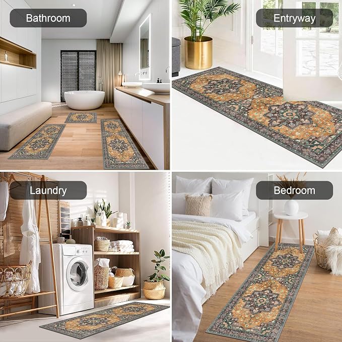 HEBE Farmhouse Kitchen Rugs Sets of 3 Non Slip Washable Boho Kitchen Rugs and - Image 5
