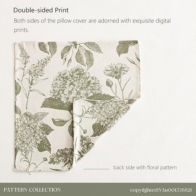 Foindtower Set of 2 Linen Floral Throw Pillow Covers Neutral Vintage Print - Image 7