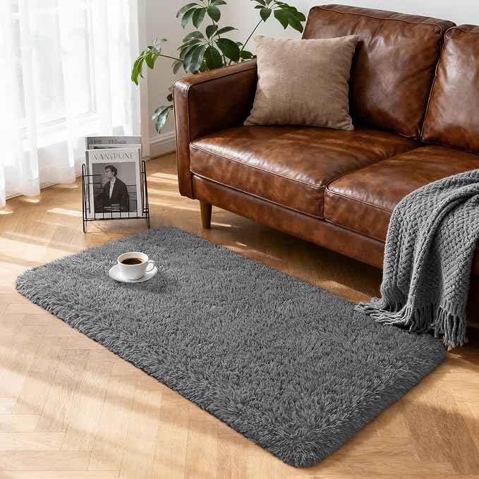 Merelax Fluffy Shaggy Small Area Rug, Deep Grey 2x4 Runner Rugs - Image 7