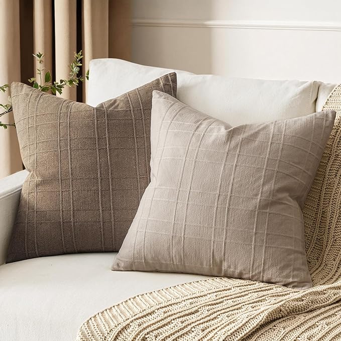 MIULEE Decorative Linen Check Throw Pillow Covers Neutral Farmhouse Vintage - Image 3