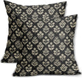 Black Floral Pillow Covers 24x24 Inch Set of 2, Vintage Flower Block Print by Sivirary