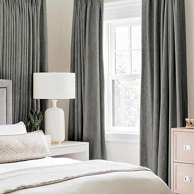 MIULEE Linen Texture Curtains, 2 Pack Dark Grey 52x108 Inch, Room Darkening - Image 2