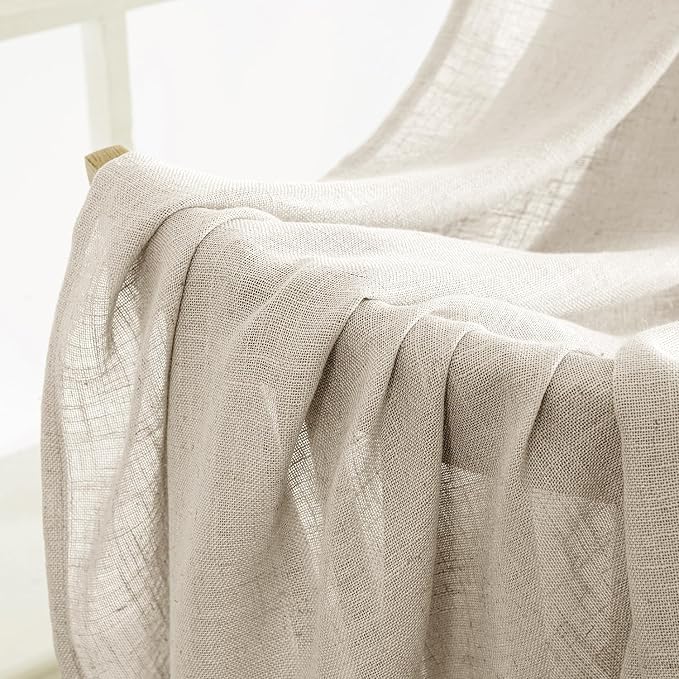 MIULEE Cream Linen Curtains 72 Inch Length 2 Panels - Image 6