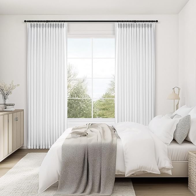 Topfinel Home Beige White Pinch Pleated Semi Sheer Curtains Textured Linen - Image 6
