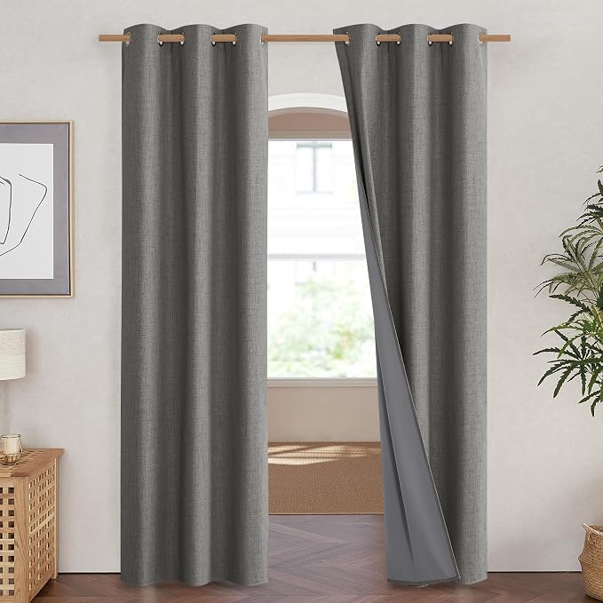 NICETOWN Grizzle Gray Vintage Linen 100% Blackout Curtains - Image 2