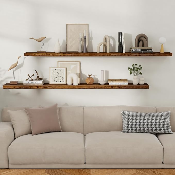 Fun Memories Floating Shelves for Wall, Rustic Wood Wall Mounted Shelves for - Image 2