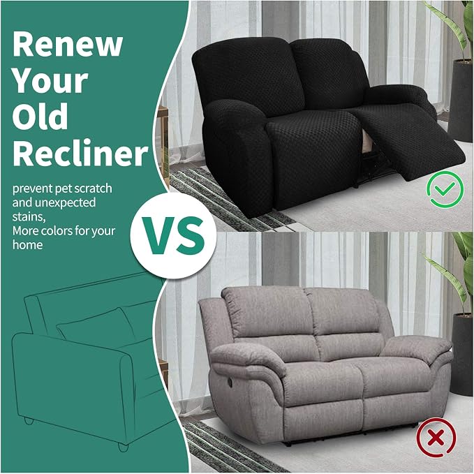 YEMYHOM 6 Pieces Stretch Loveseat Recliner Slipcover Jacquard Recliner Sofa - Image 5