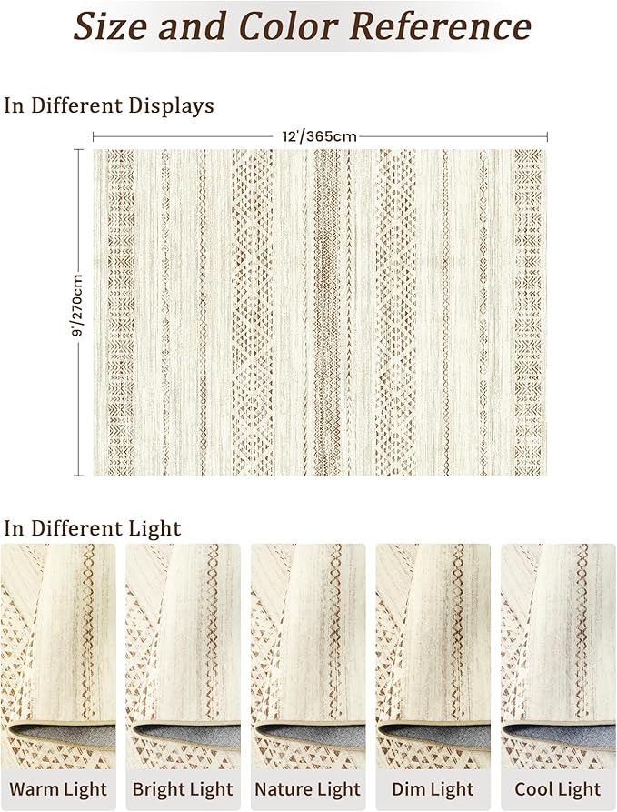 Miukiki 9x12 Area Rug for Living Room Moroccan Washable Rugs Non Slip Indoor - Image 2