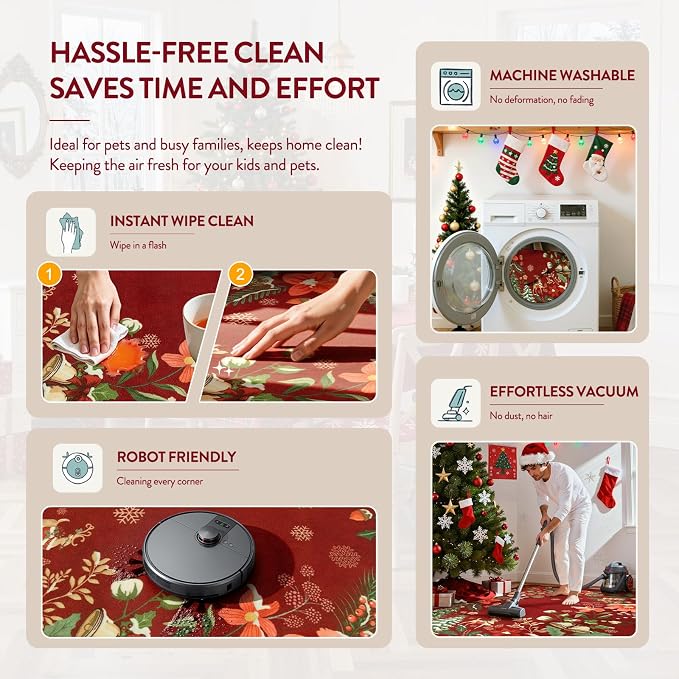 Lahome Floral Christmas Rugs for Living Room, Washable Christmas Rug 8x10 Under - Image 5