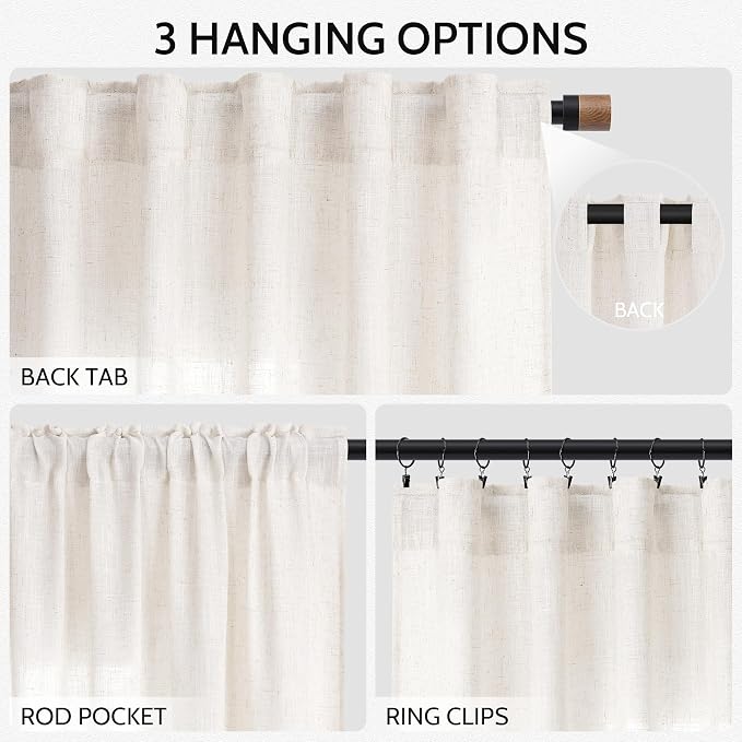 Ivory White Linen Curtains 132 Inch Length - Image 2